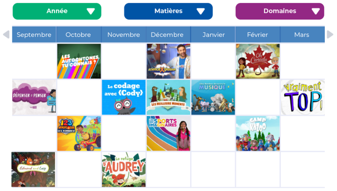 Image représentant une page de l'année en un coup d'oeil avec un calendrier et les ressources correspondants aux thèmes, matières et niveau scolaires souhaités.